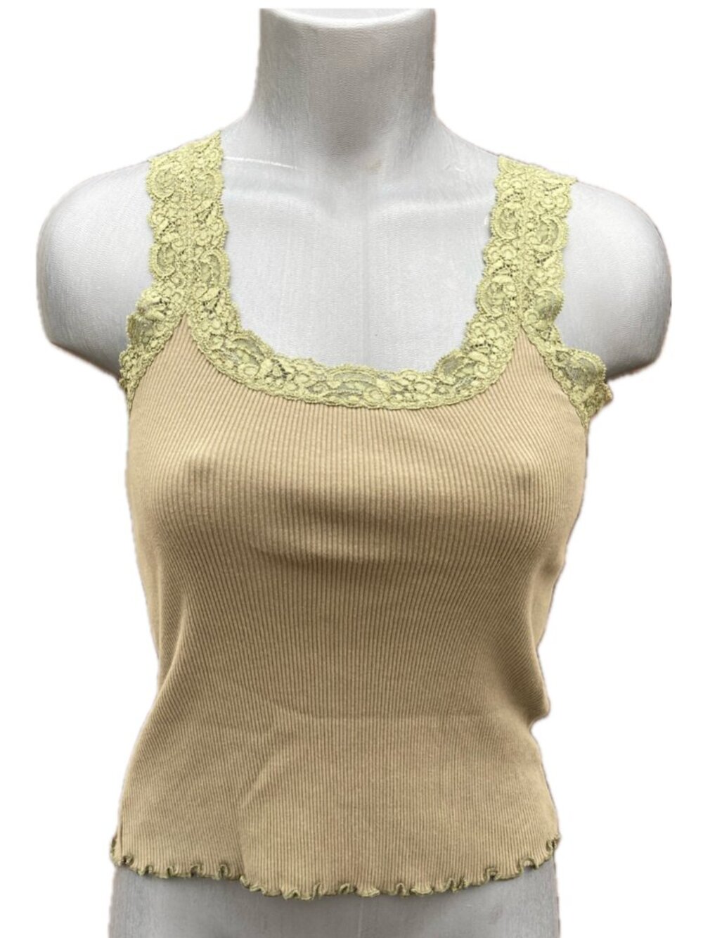 Jones Wear Jeans Green Lace Trim Ribbed Tank Top Small RN 54050